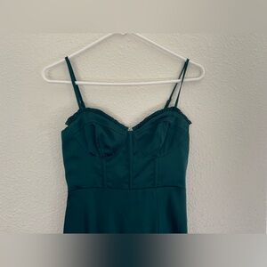 Birdy Grey Bridesmaid Emerald Green Satin Spaghetti-Strap Bustier Dress